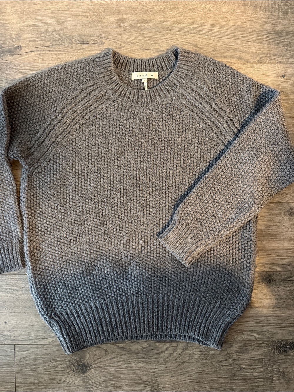 Sandro Women Gray Textured Crewneck Sweater Oversized